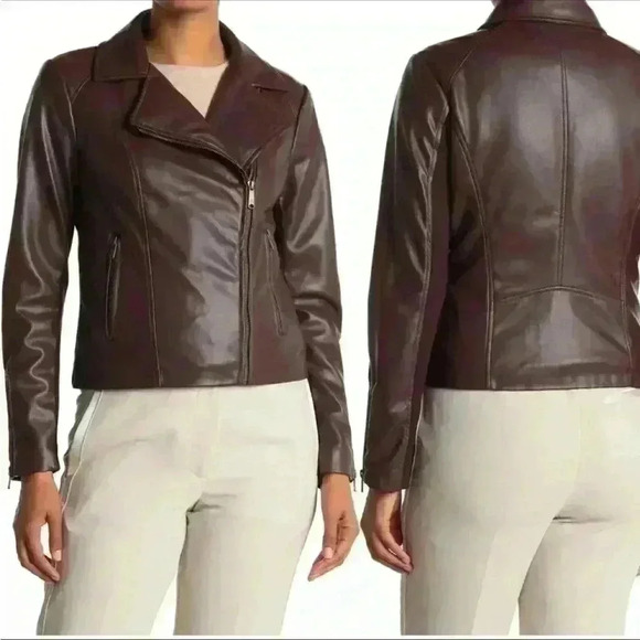 Sam Edelman Faux Leather Moto Jacket in Chocolate Size Small NWT - Picture 3 of 12